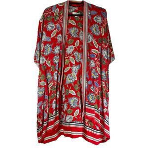 Loft Women's Orange Floral Kimono Coverup Size M/L